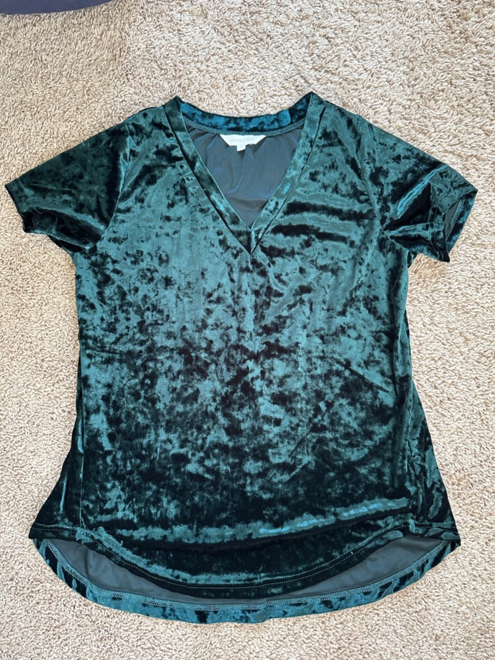 Amaryllis Crushed Velvet V-Neck Tee - Deep Green
